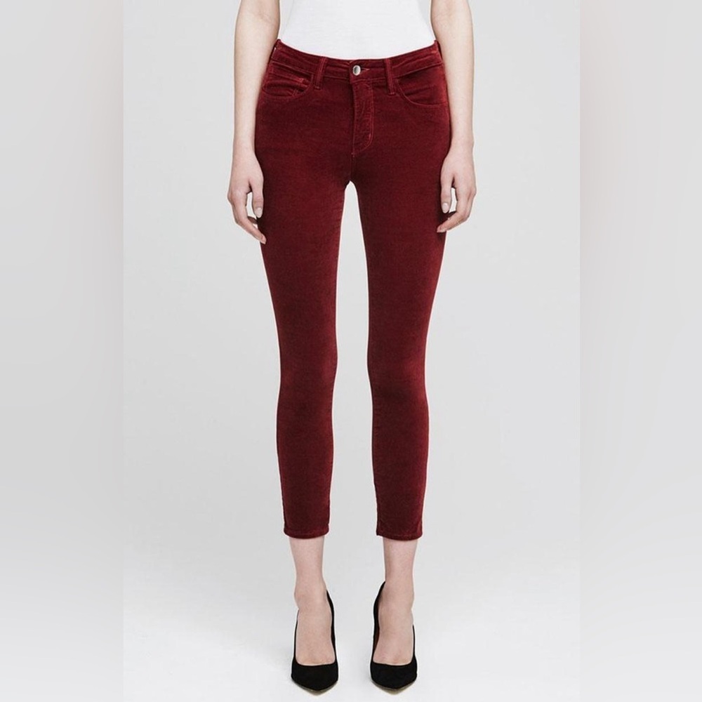 L'Agence Margot High Rise Corduroy Burgundy Wine Red Skinny Ankle Pants EUC 30